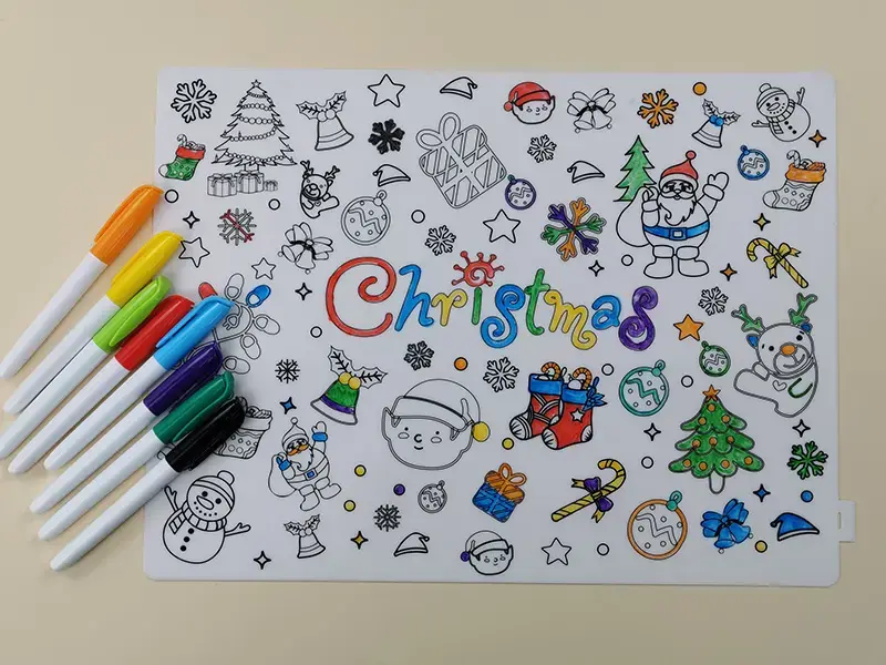 Silicone colouring mats and washable markers set
