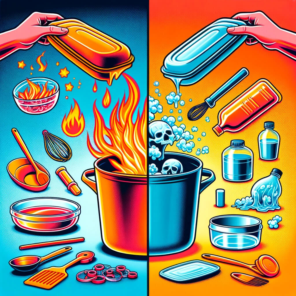 ustensiles de cuisine en silicone vs ustensiles de cuisine en plastique dans l'eau chaude